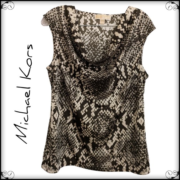 Michael Michael Kors V Neck Snake Print Sleeveless Top Shiny Stretchy Women's XL - Picture 1 of 7